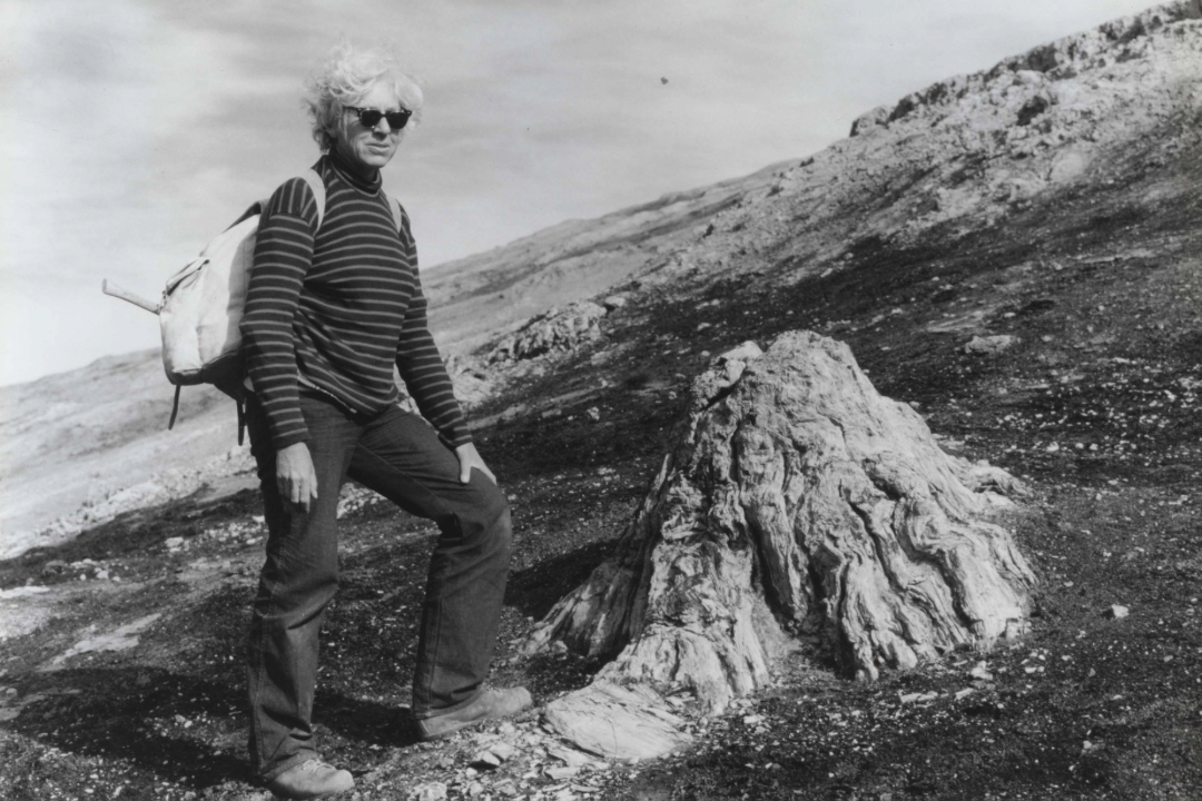 person standing near a rock